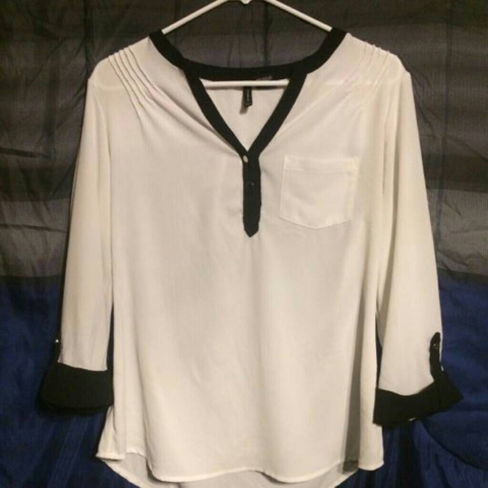 Flowing black and white blouse